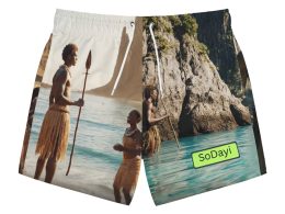 SoDayi, Tropical Tribal Print Swim Trunks