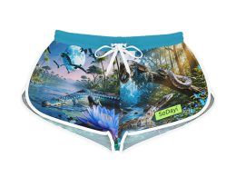 SoDayi, Women's Relaxed Beach Shorts with Island & Dinosaur Print