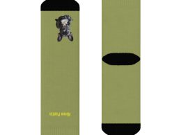 Héron Pantin, Green Crew Socks with Black Dog Portrait