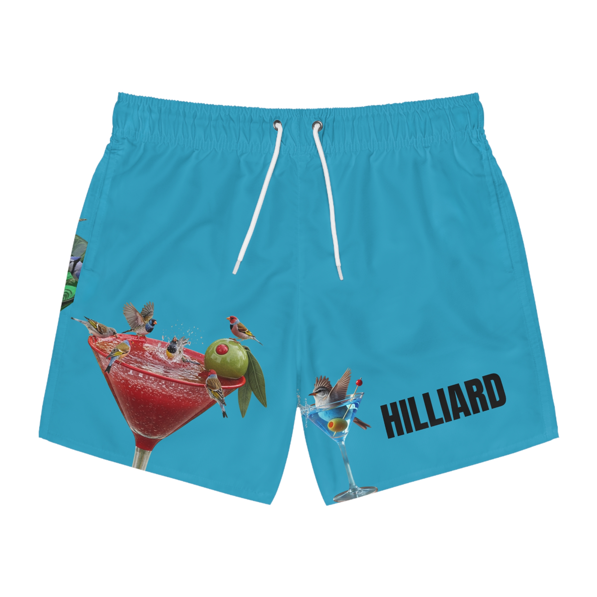 Hilliard, Swim Trunks — Bird Bathe Cocktail Print Beach Shorts