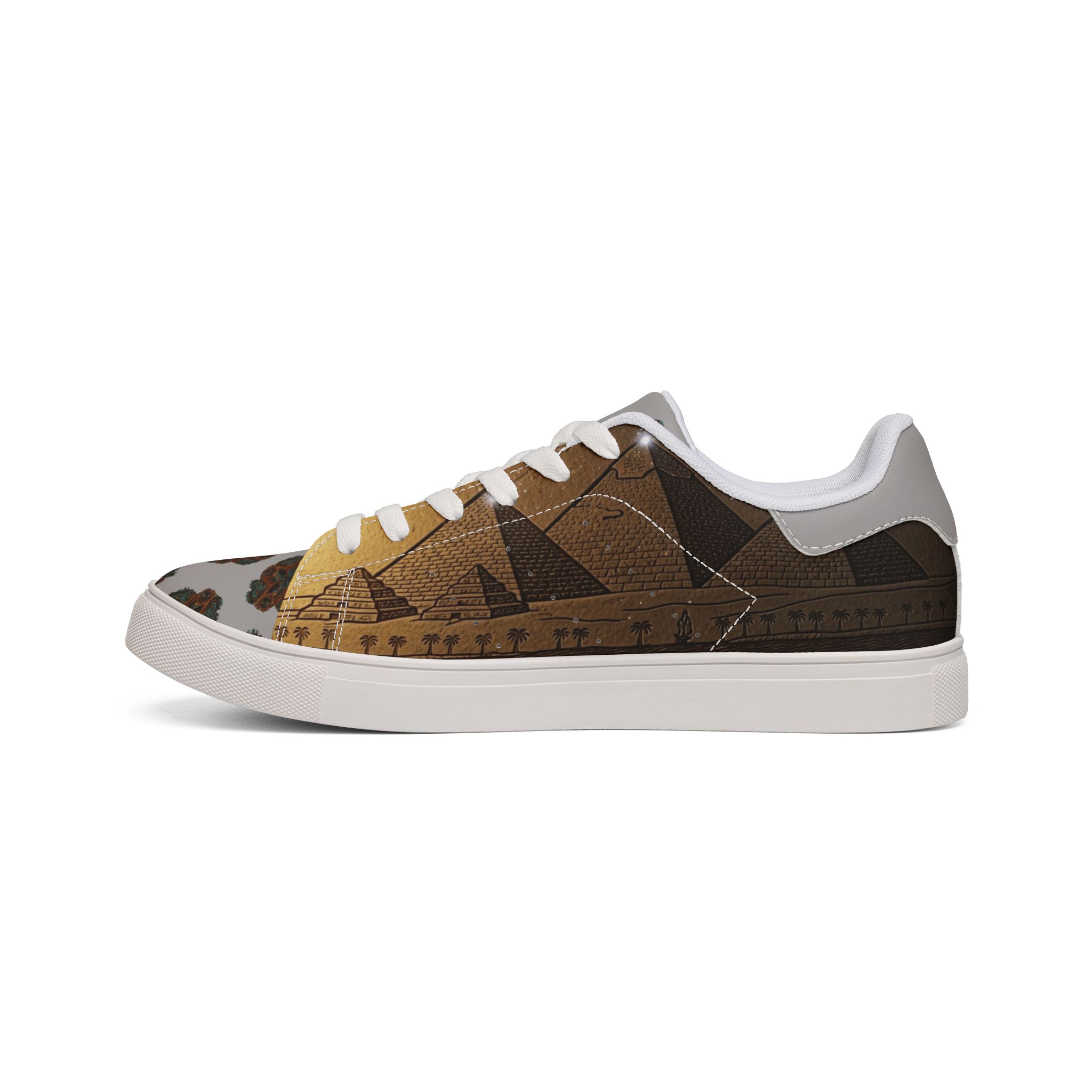 SoDayi, Leather Low-Top Sneakers with Vintage Travel Collage Print - Image 4