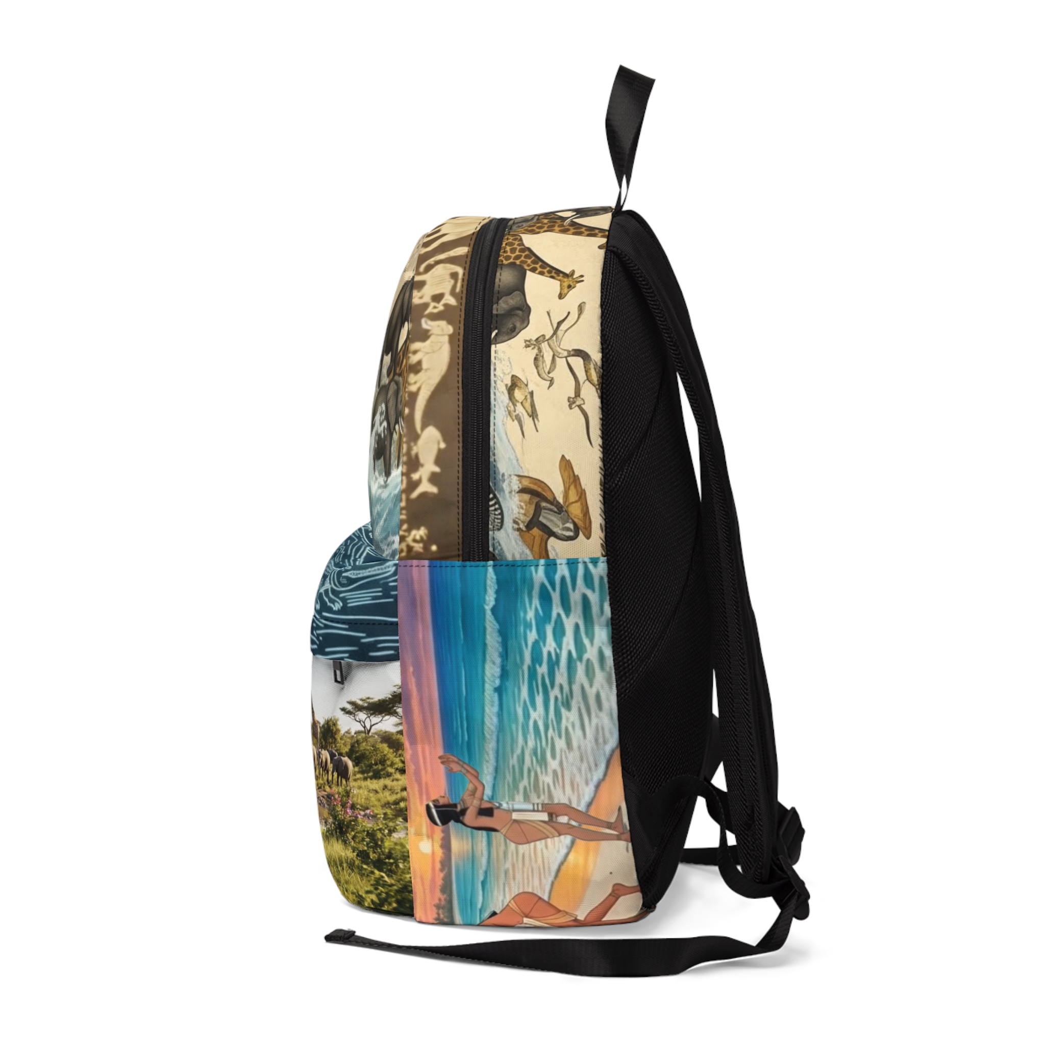 Safari Collage Backpack — Vintage Wildlife Scene with 'SoDayi' Patch - Image 3
