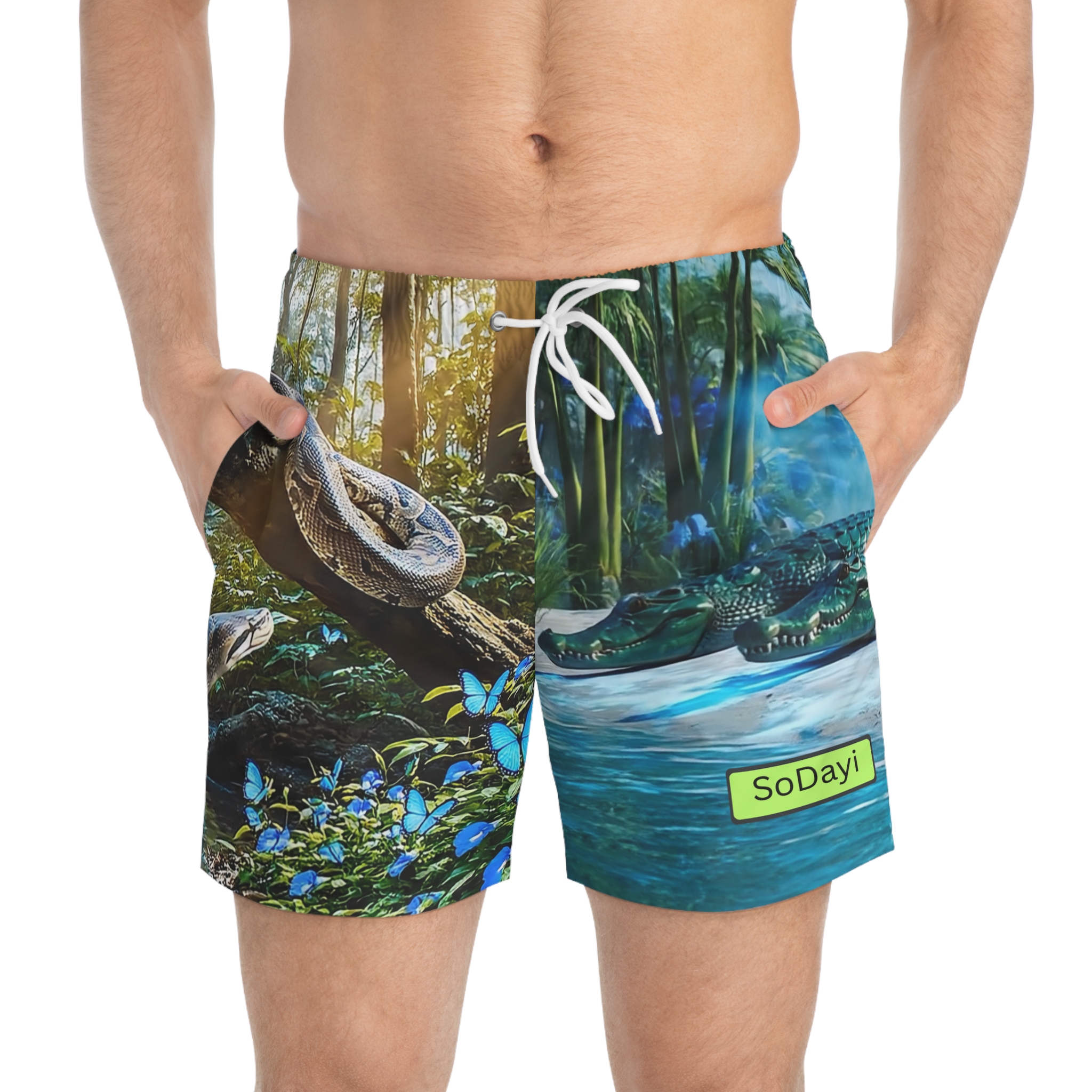 SoDayi, All-Over-Print Tropical Swim Shorts - Image 3