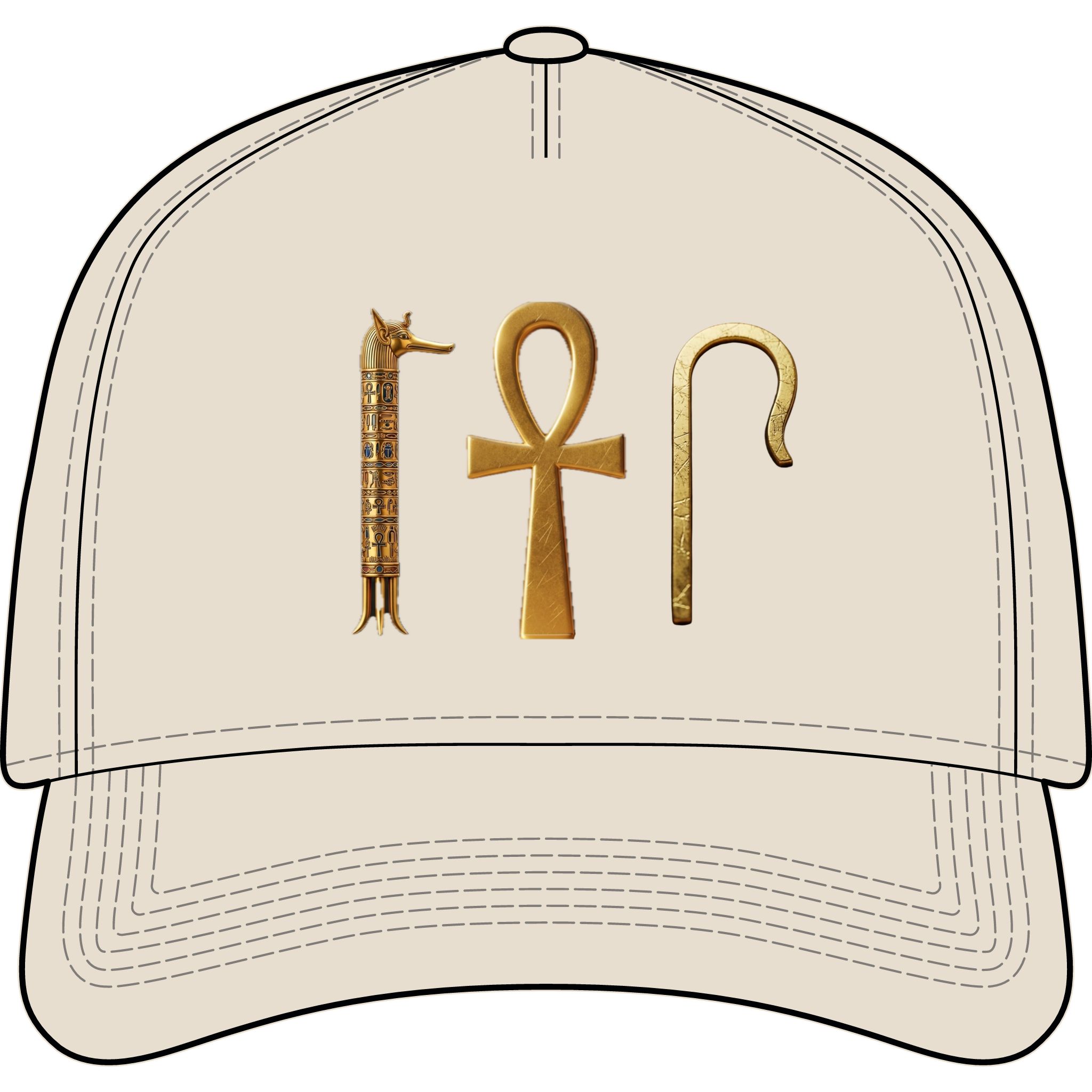 Egyptian Ankh & Symbols Cap — Gold Hieroglyphic Baseball Hat