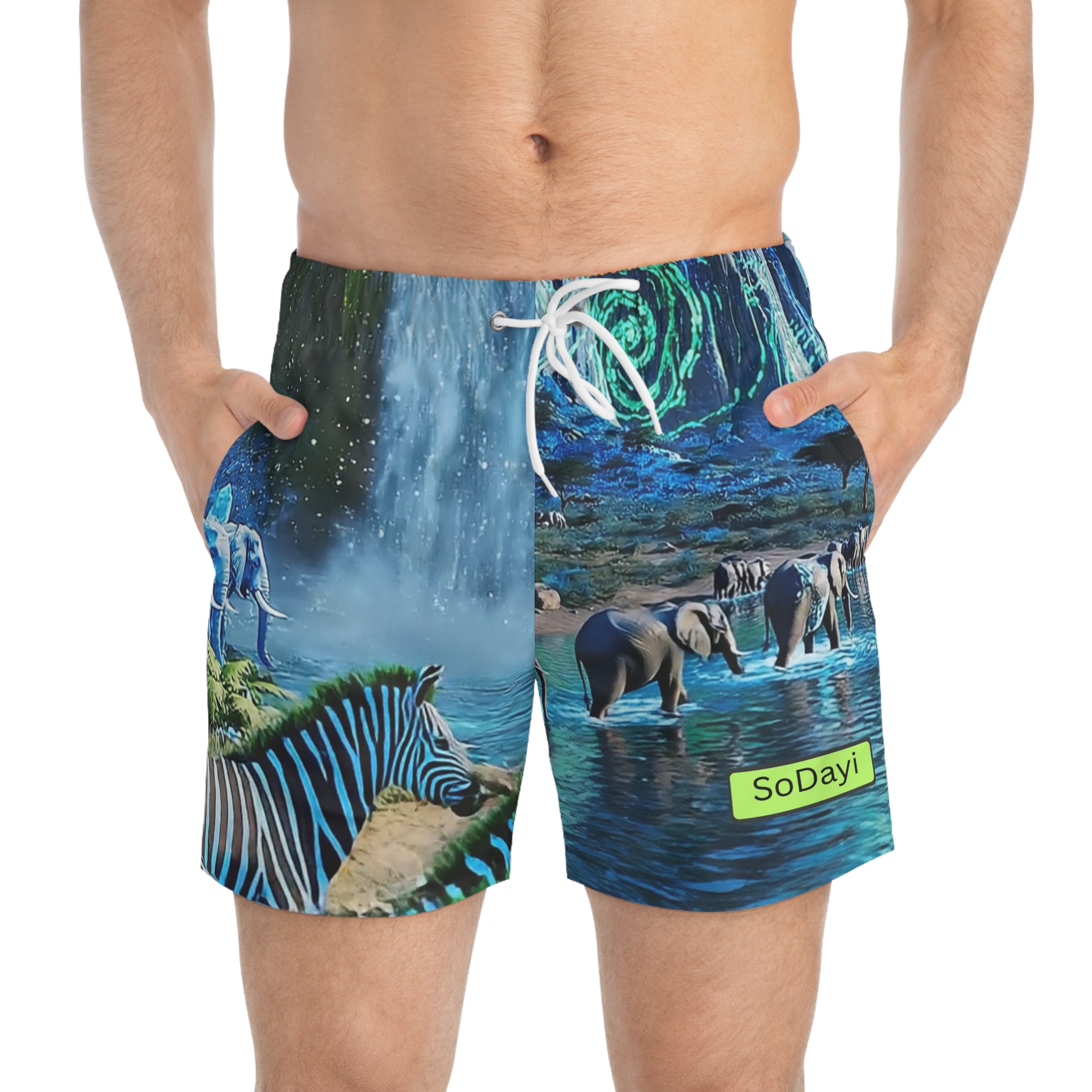 SoDayi, Swim Trunks — Neon Safari All-Over Print - Image 3