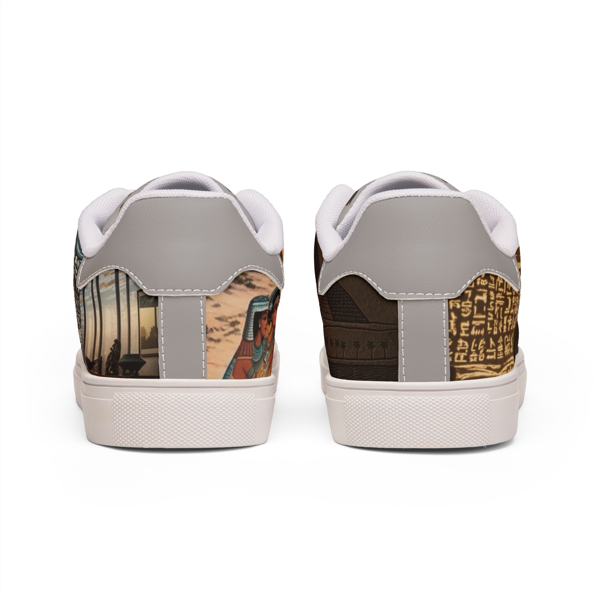 SoDayi, Leather Low-Top Sneakers with Vintage Travel Collage Print - Image 5