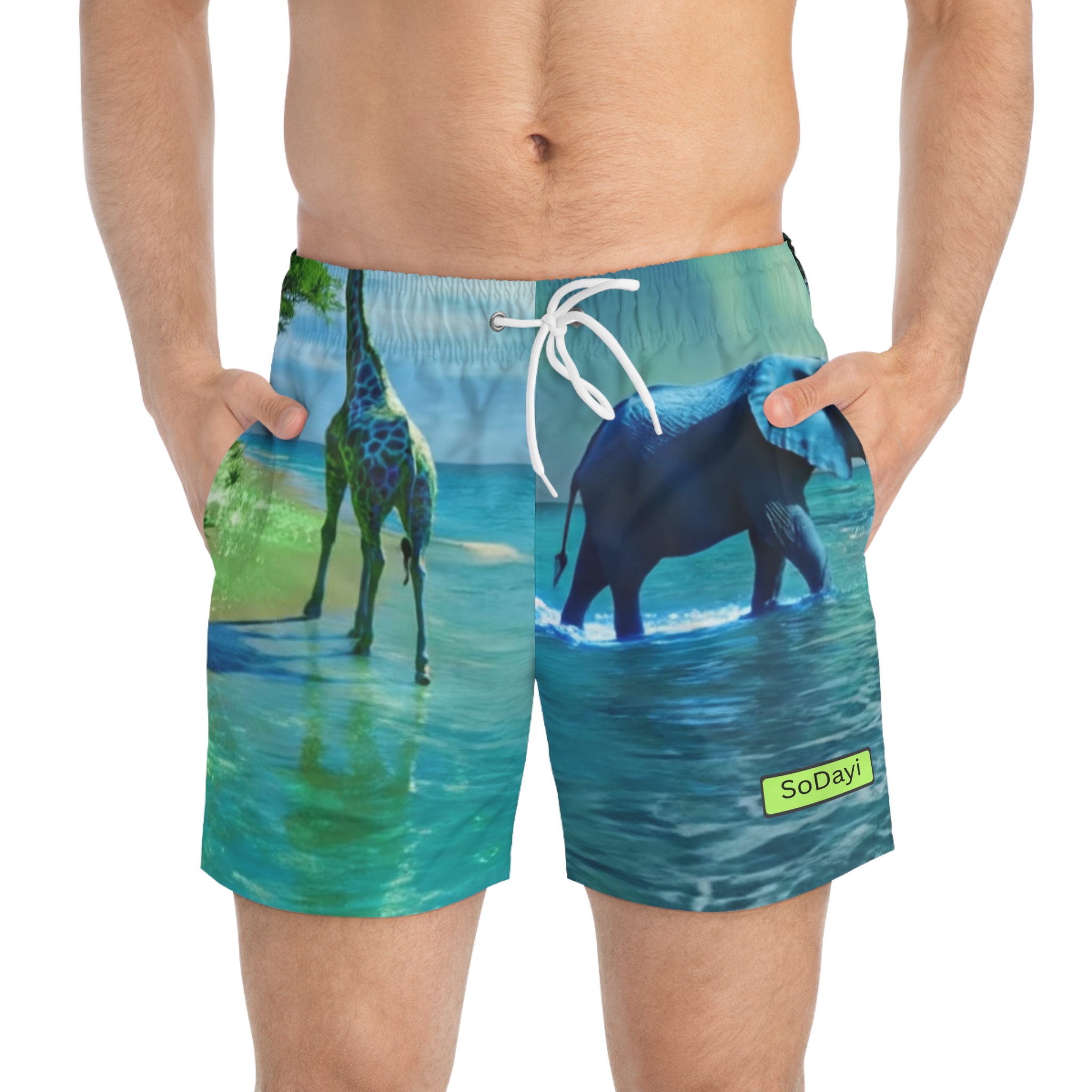 SoDayi, Giraffe & Elephant All-Over Print swim trunks - Image 3