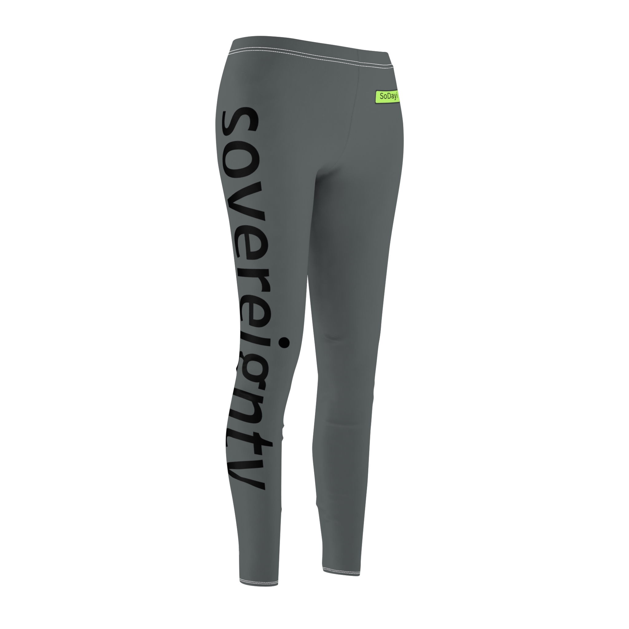 SoDayi, "Sovereignty" Vertical Script Leggings | Grey Casual Leggings - Image 3