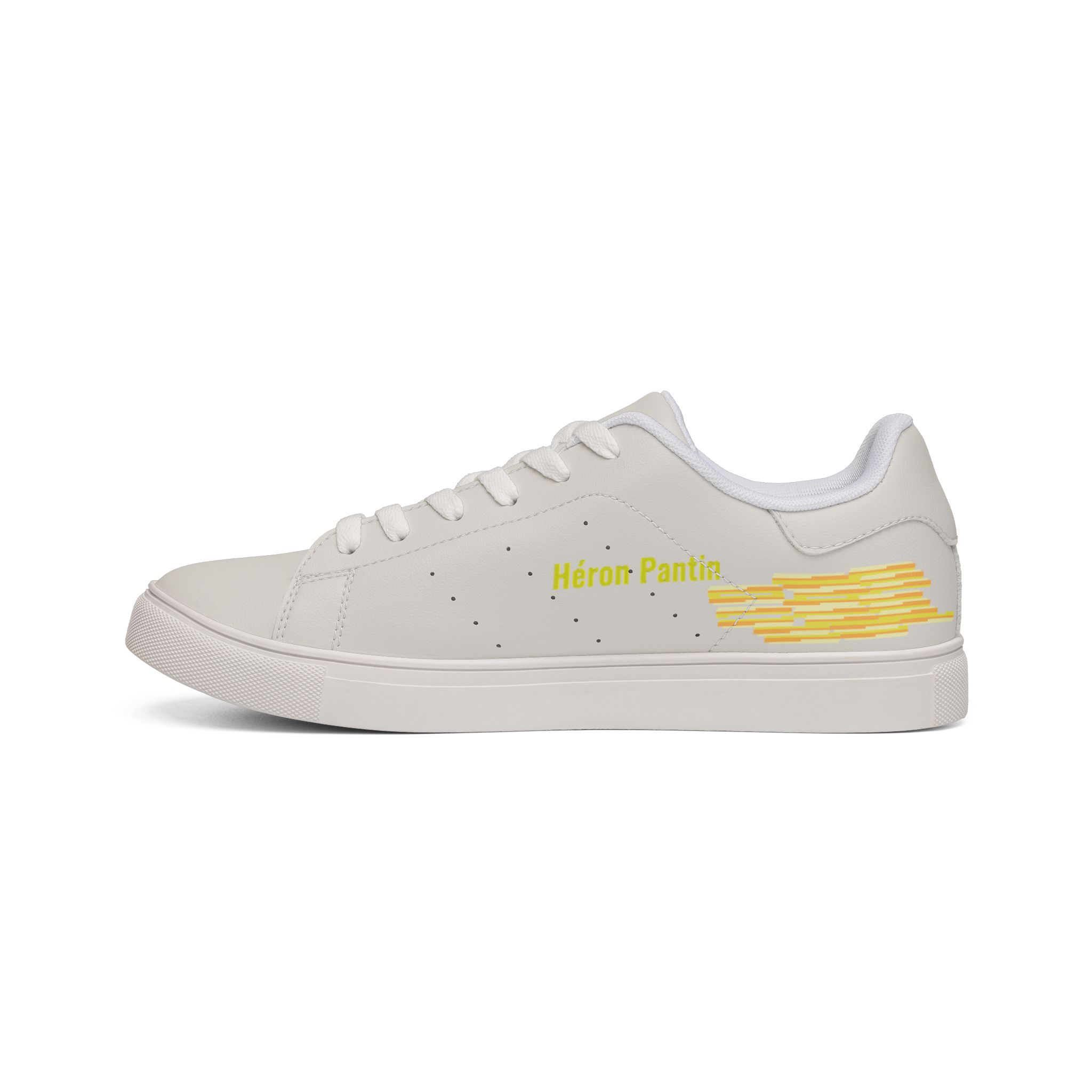 Héron Pantin, Leather Sneakers — Orange Side Graphic Low-Top Trainer - Image 4