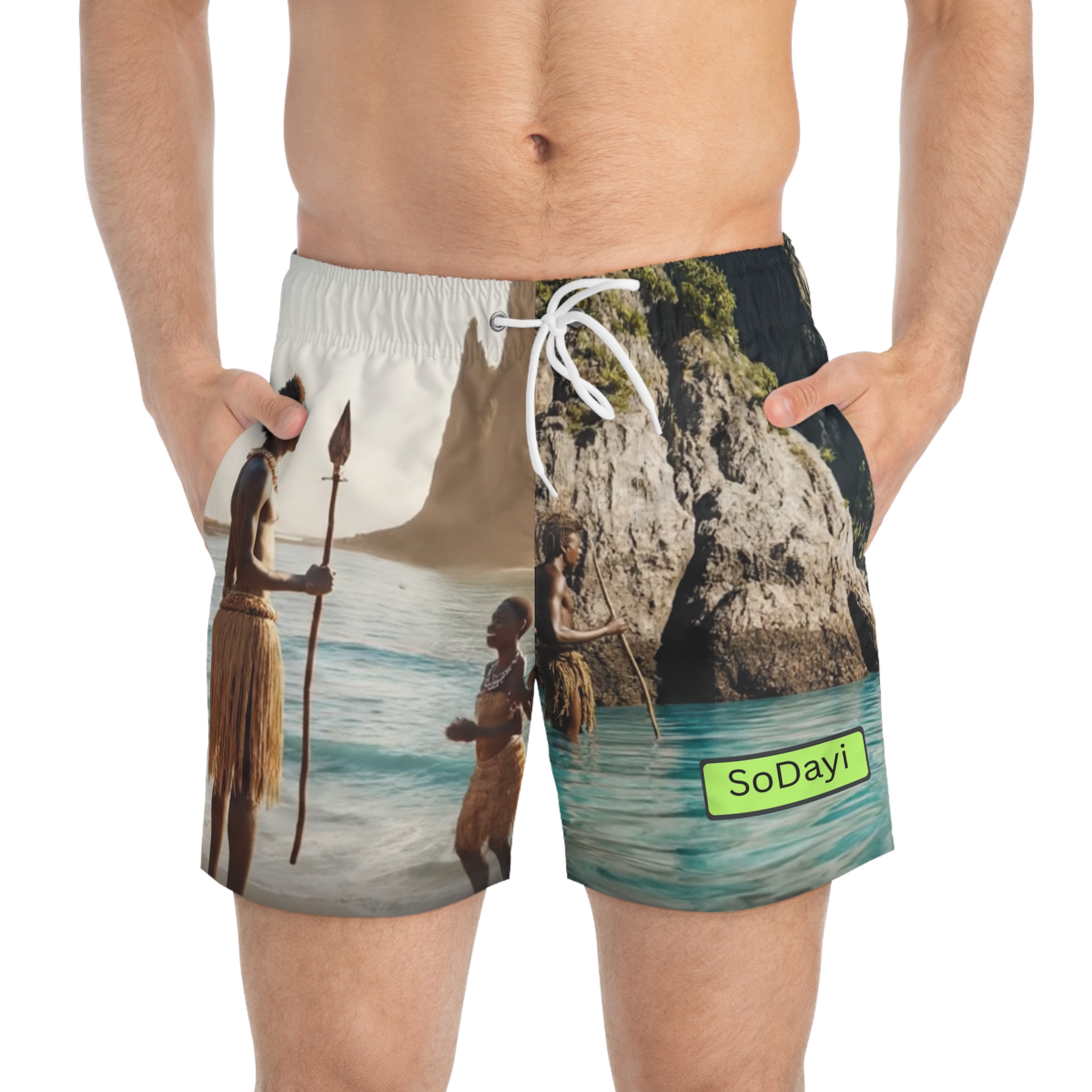 SoDayi, Tropical Tribal Print Swim Trunks - Image 3