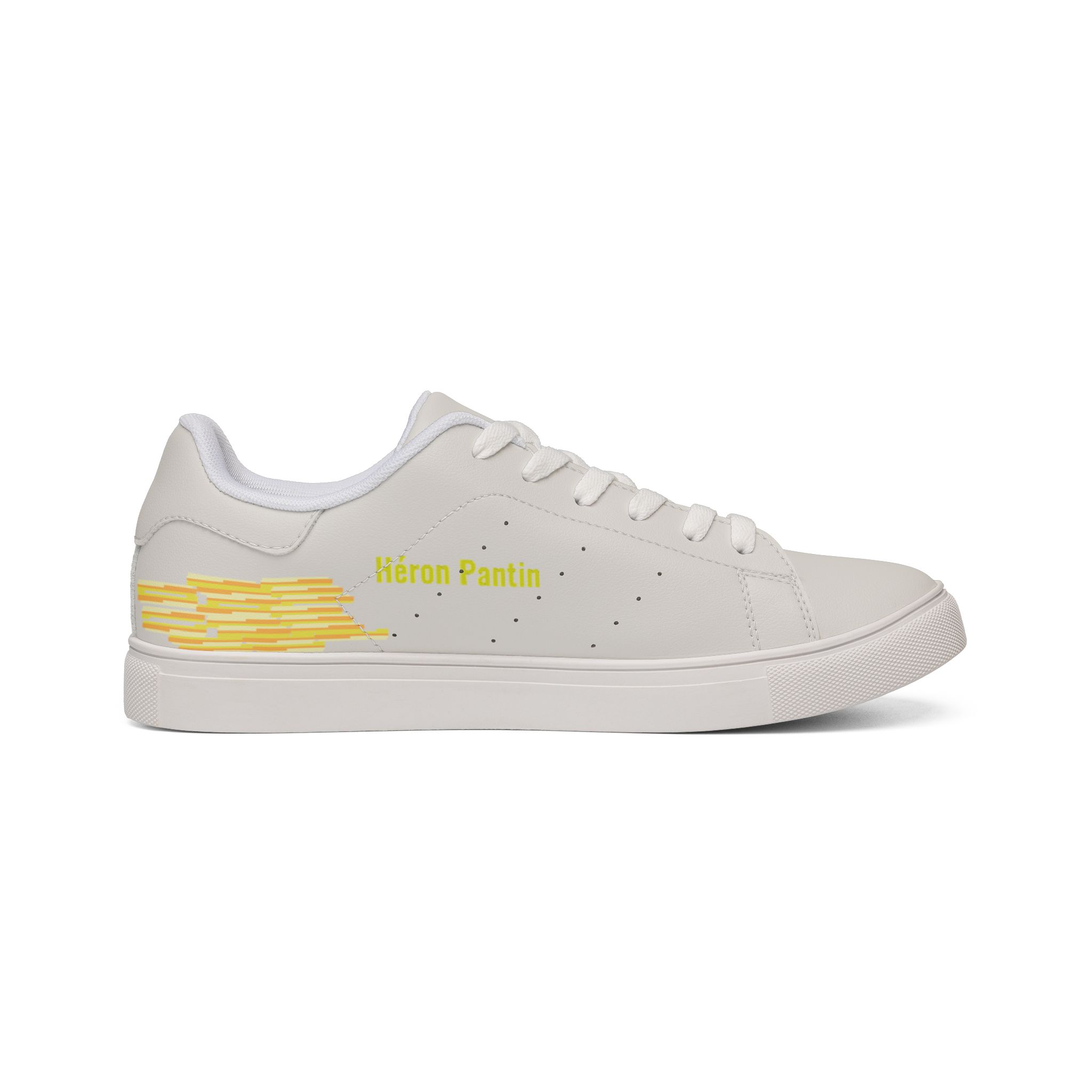 Héron Pantin, Leather Sneakers — Orange Side Graphic Low-Top Trainer - Image 3