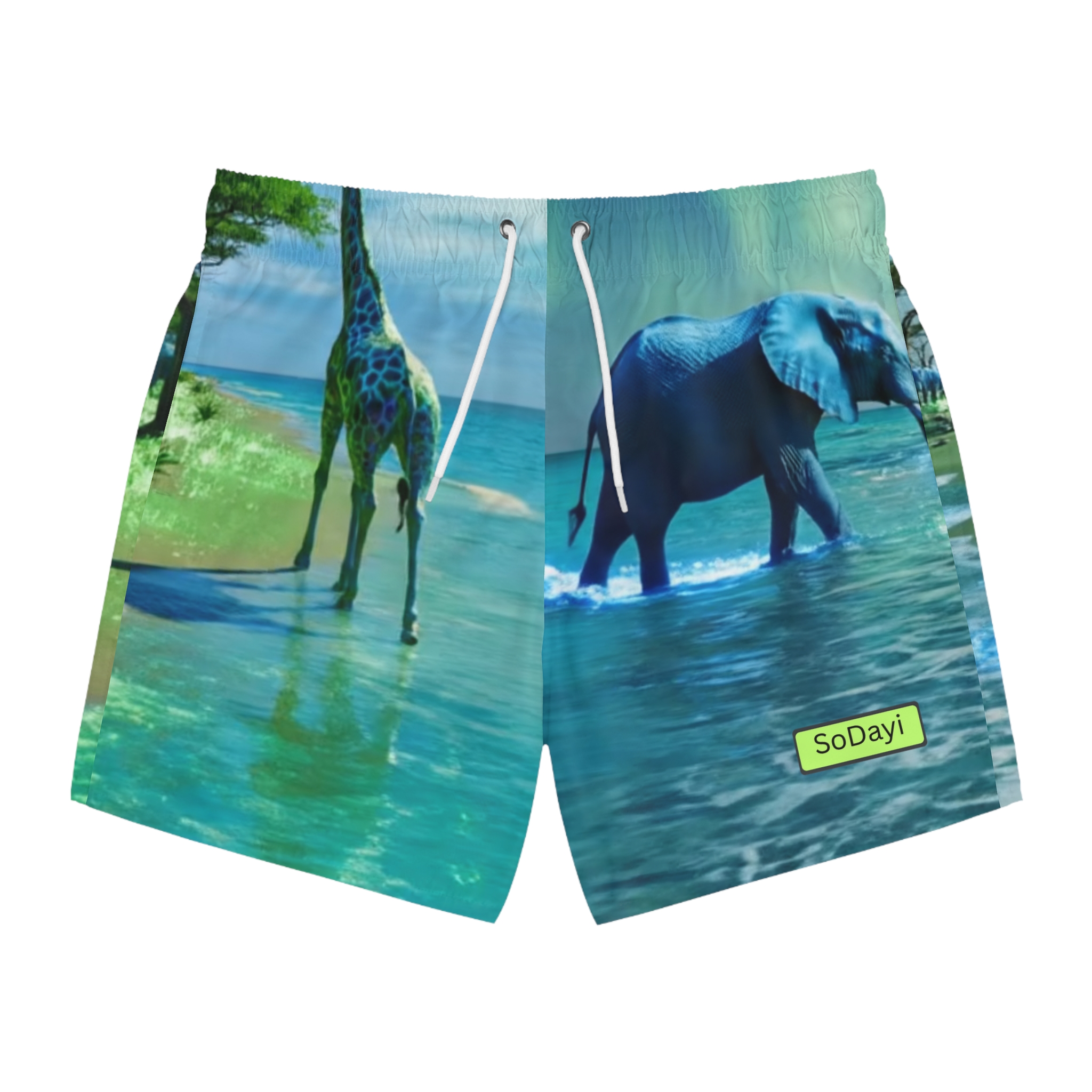 SoDayi, Giraffe & Elephant All-Over Print swim trunks