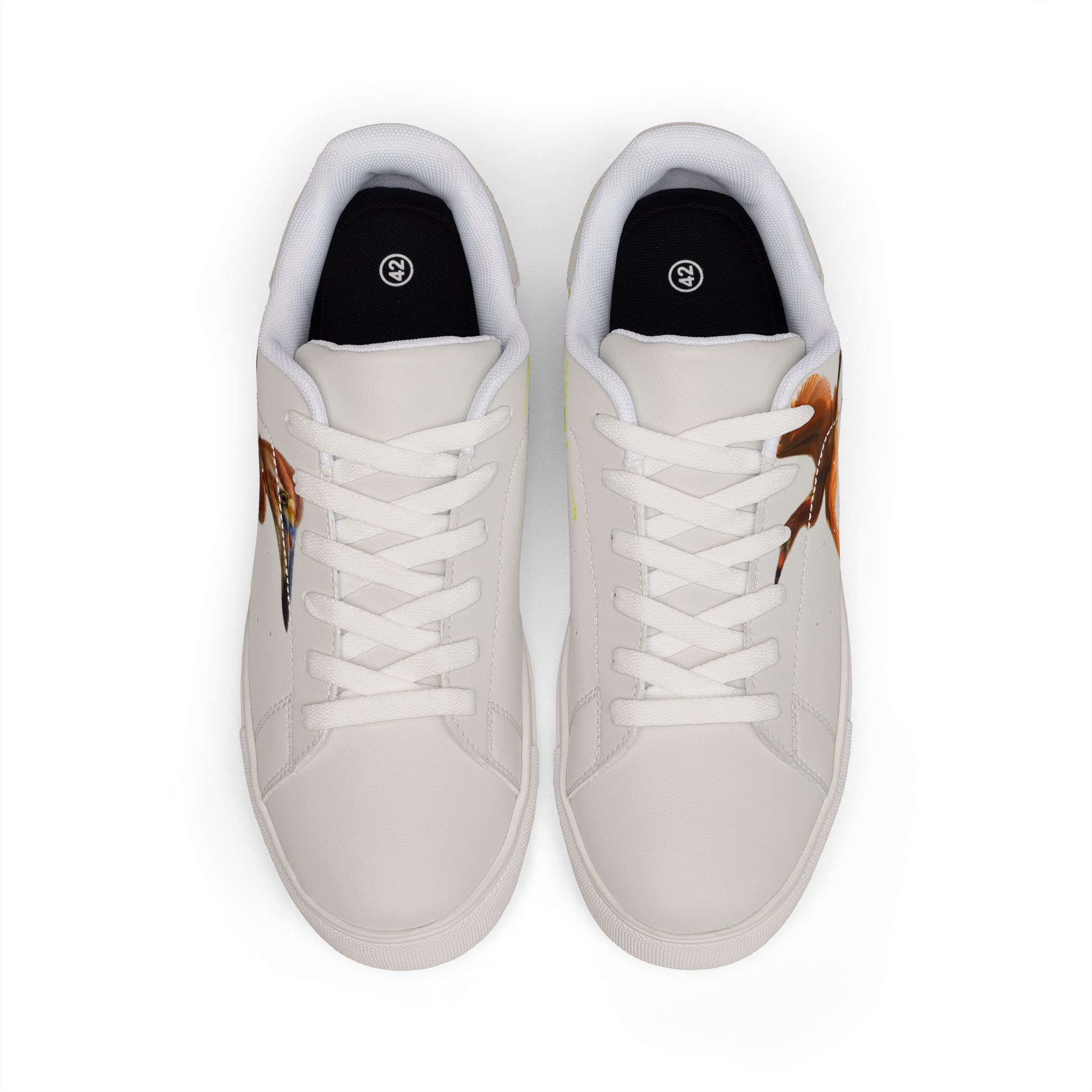 Héron Pantin, Leather Sneakers — Orange Side Graphic Low-Top Trainer