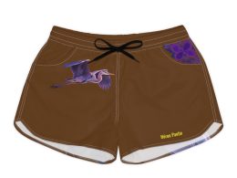 Héron Pantin, (Púrpura Garzón) Brown Illustrated Women's Casual Shorts