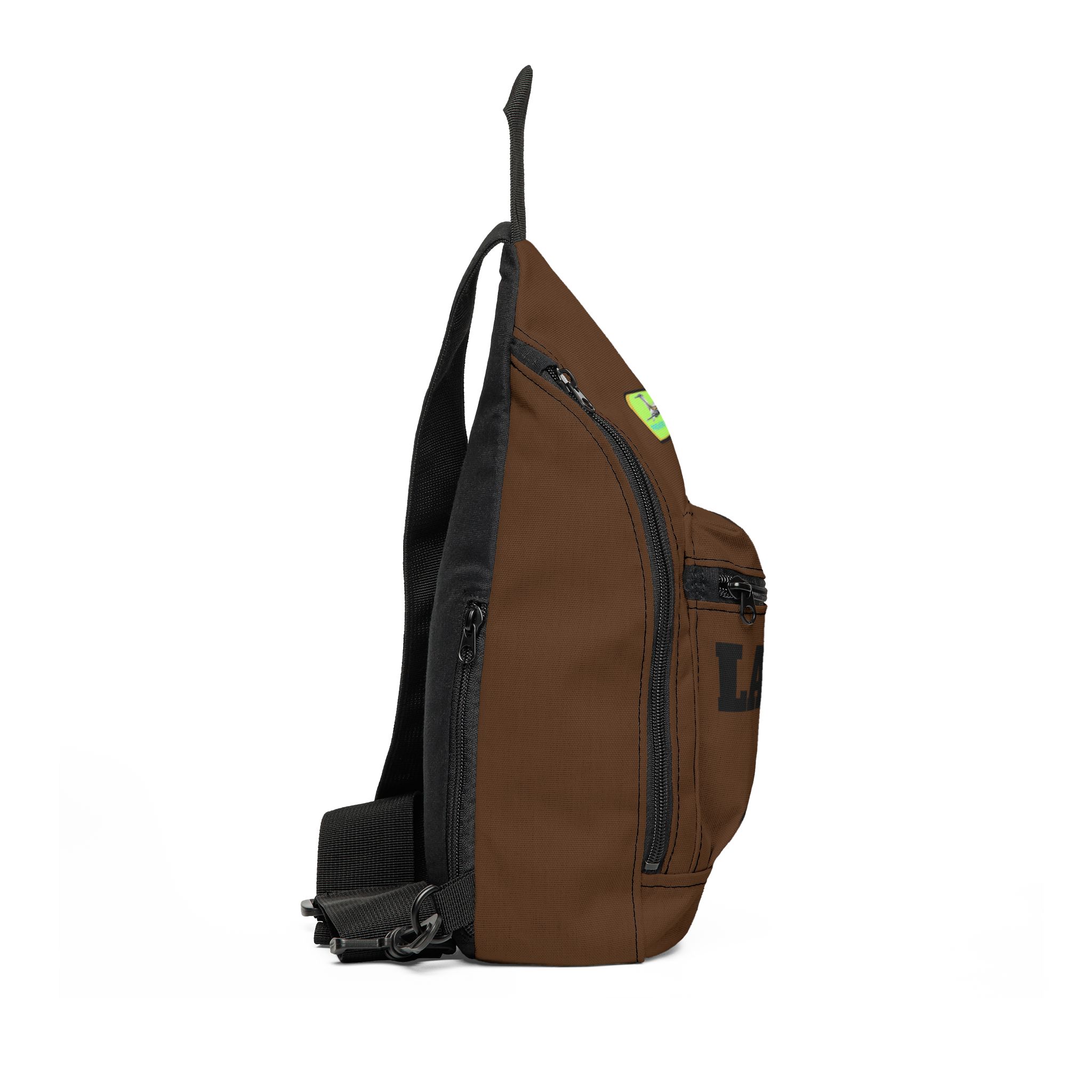 Première Classe, Brown Destination 'Lets Go!!' Sling Bag with Neon Airplane Patch - Image 3