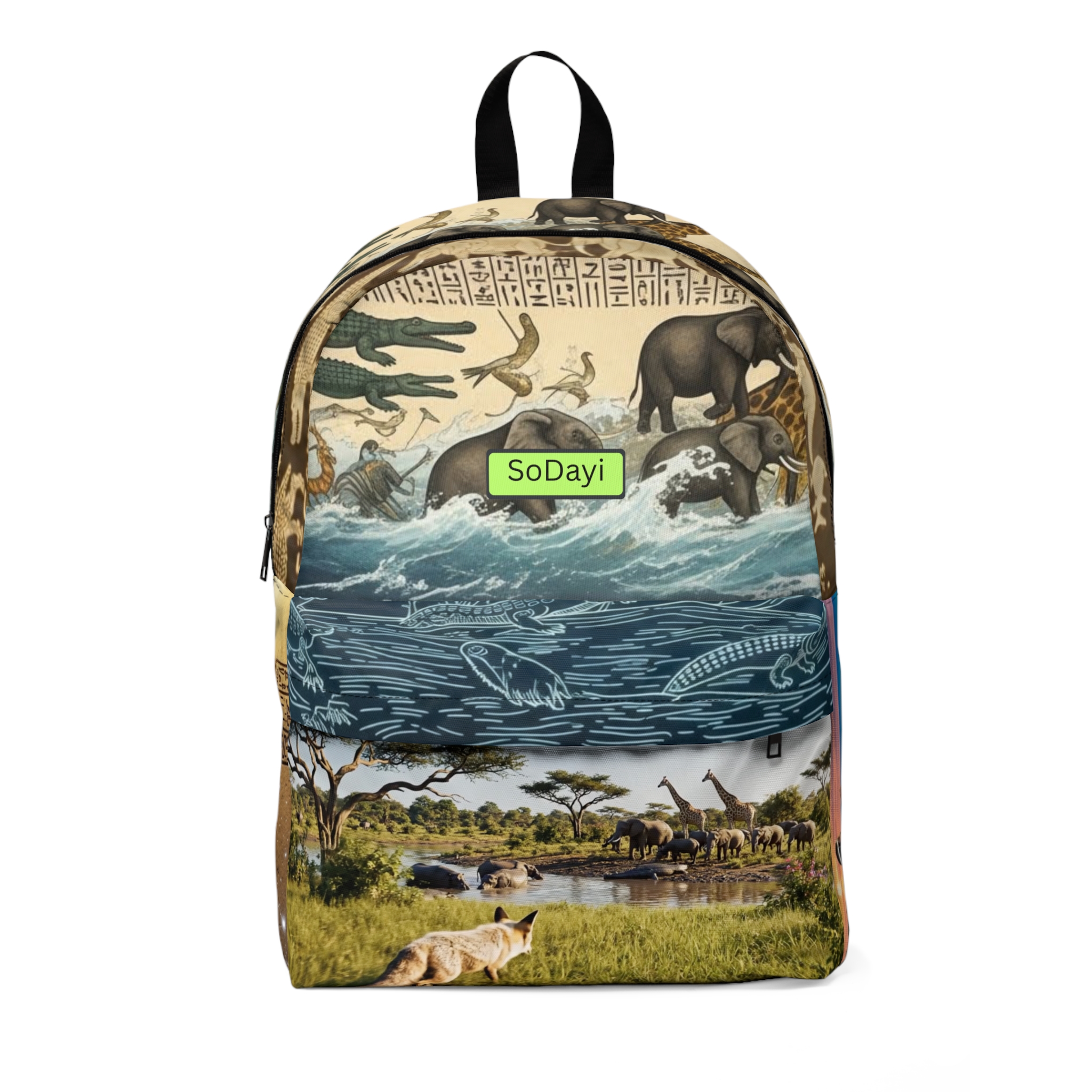Safari Collage Backpack — Vintage Wildlife Scene with 'SoDayi' Patch