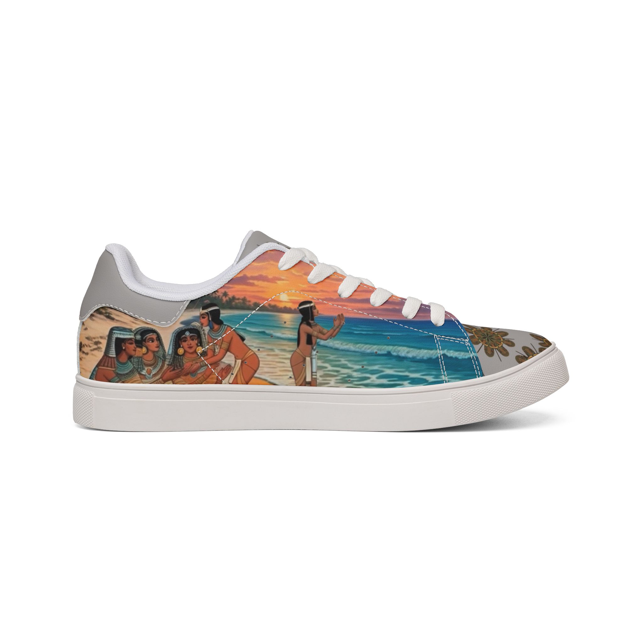 SoDayi, Leather Low-Top Sneakers with Vintage Travel Collage Print - Image 3