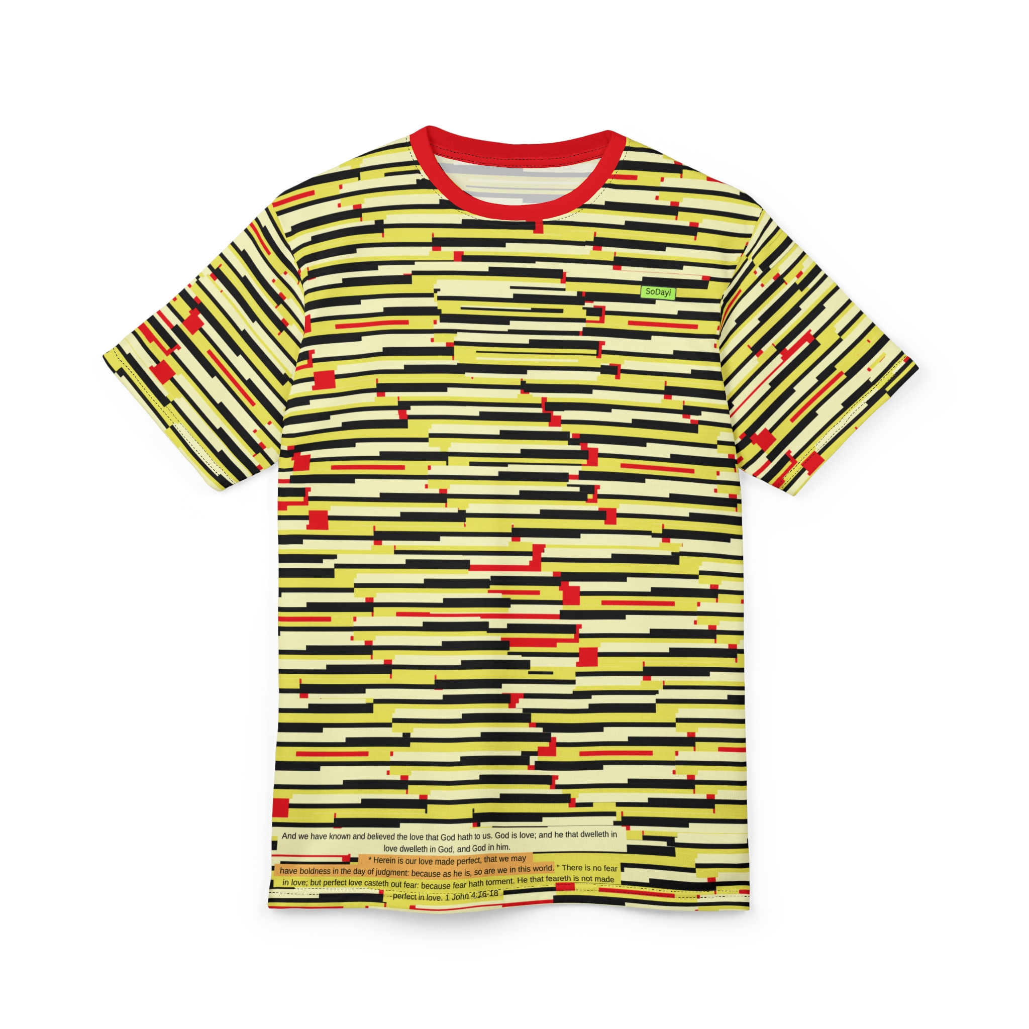 SoDayi, Stripe Tee — Yellow Black Red All-Over Print