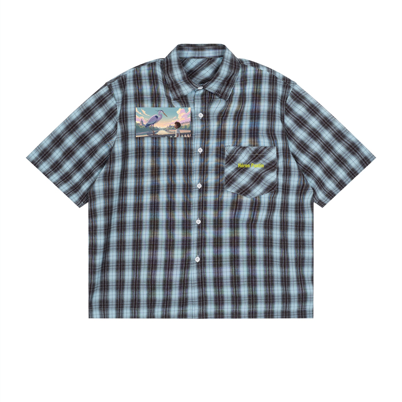 Héron Pantin, Unisex Boxy Plaid Short Sleeve Shirt