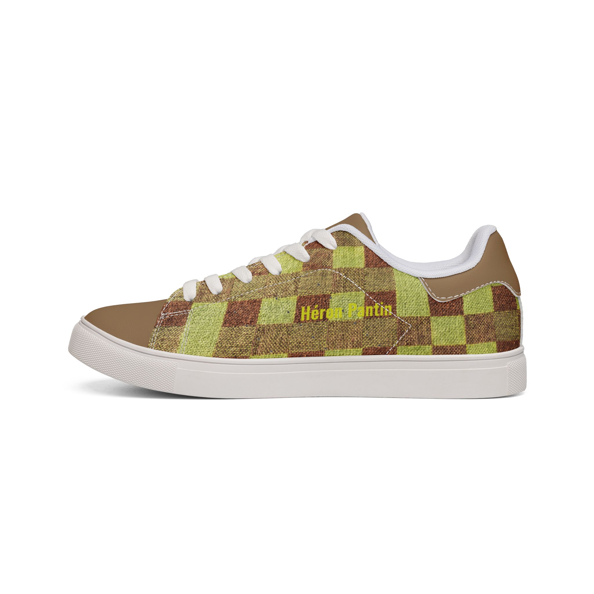 Héron Pantin, Green Checkerboard Leather Sneakers - Image 4