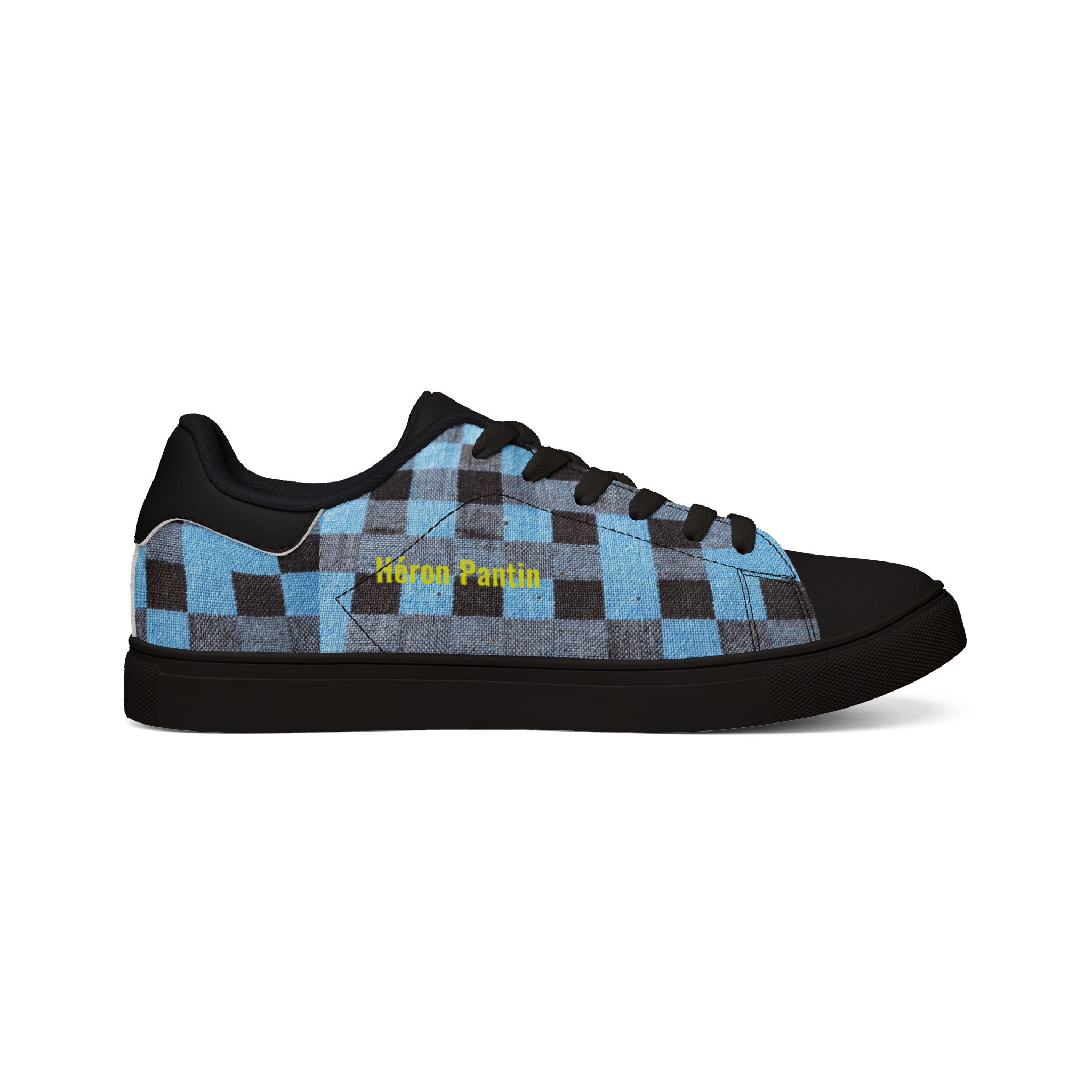 Héron Pantin, Blue Checkerboard Low-Top with Graphic Accent - Image 4