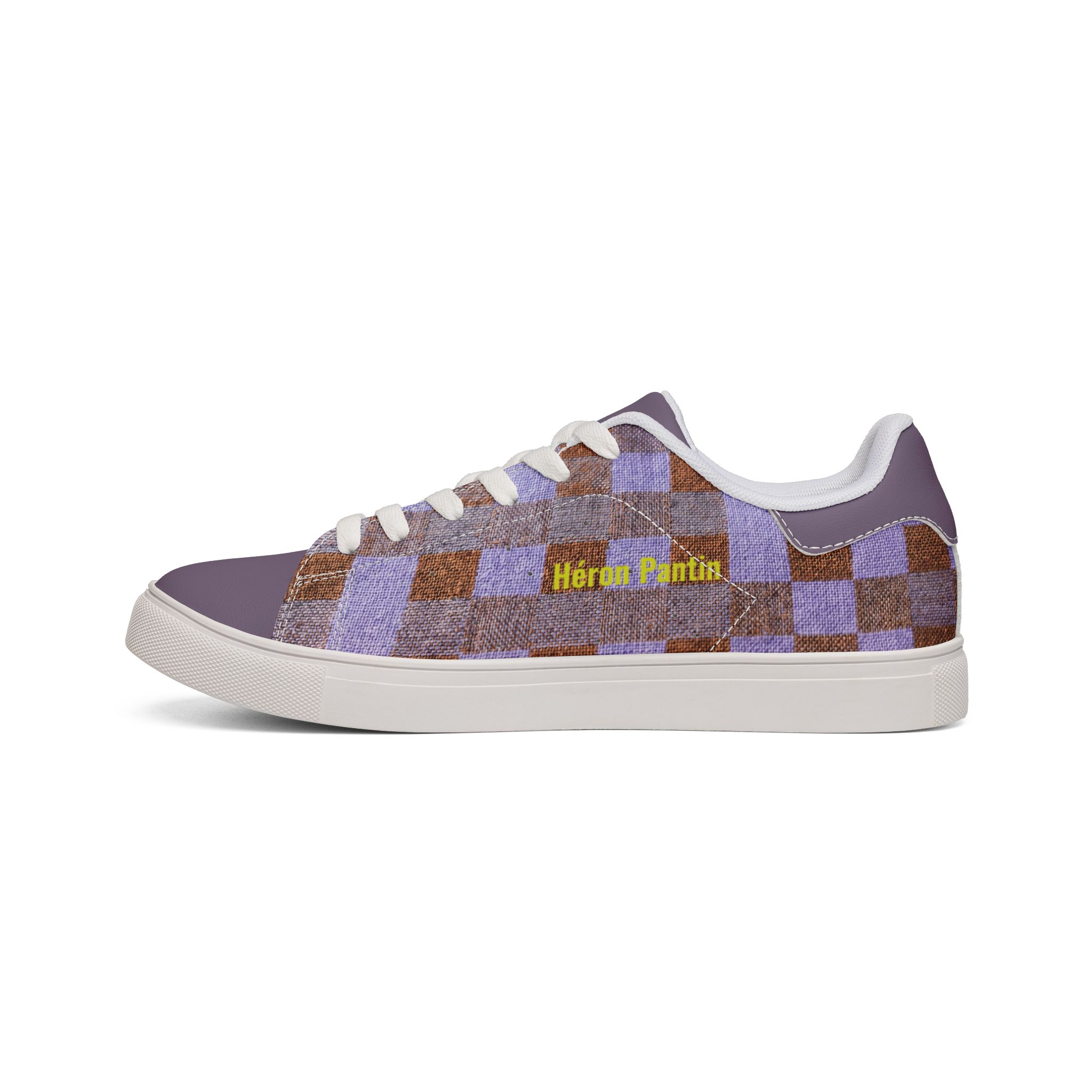 Héron Pantin, Lavender Checkerboard Leather Sneakers - Image 4