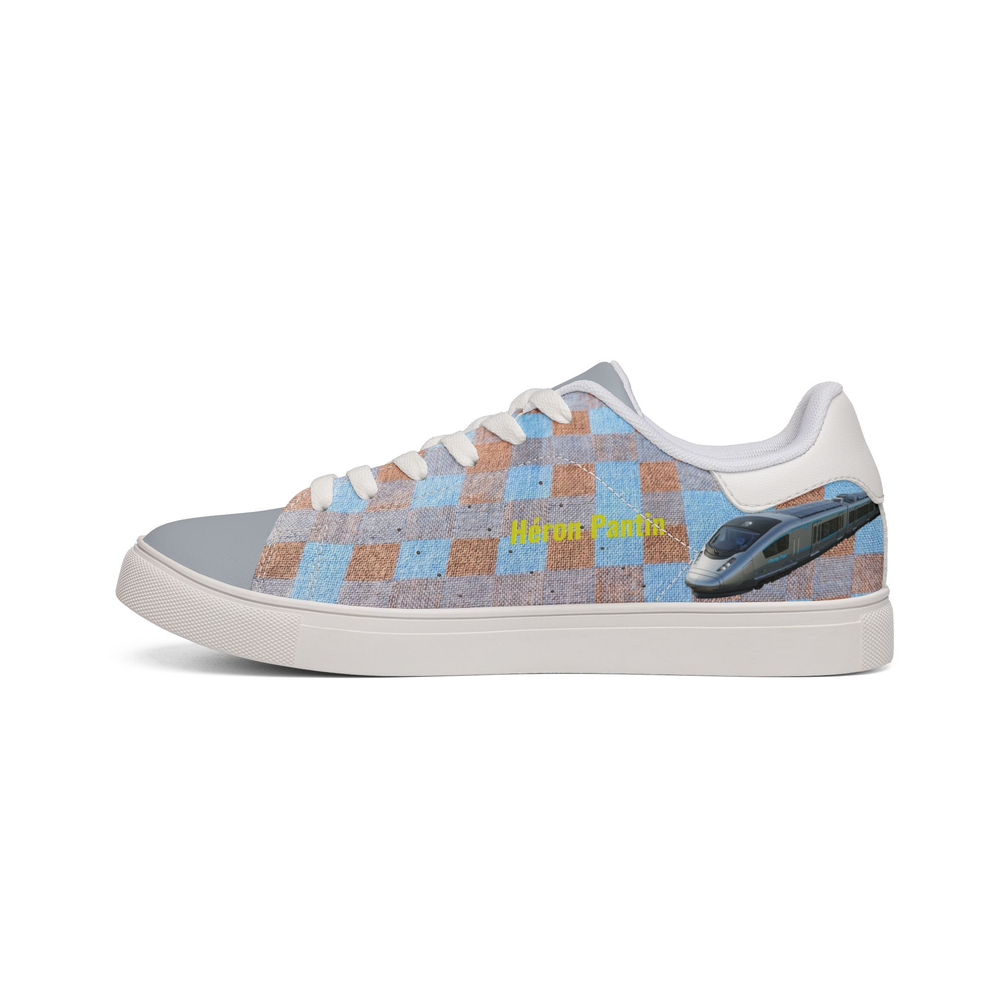 Héron Pantin, Soft Blue Checker Bread Print Casual Shoes - Image 4