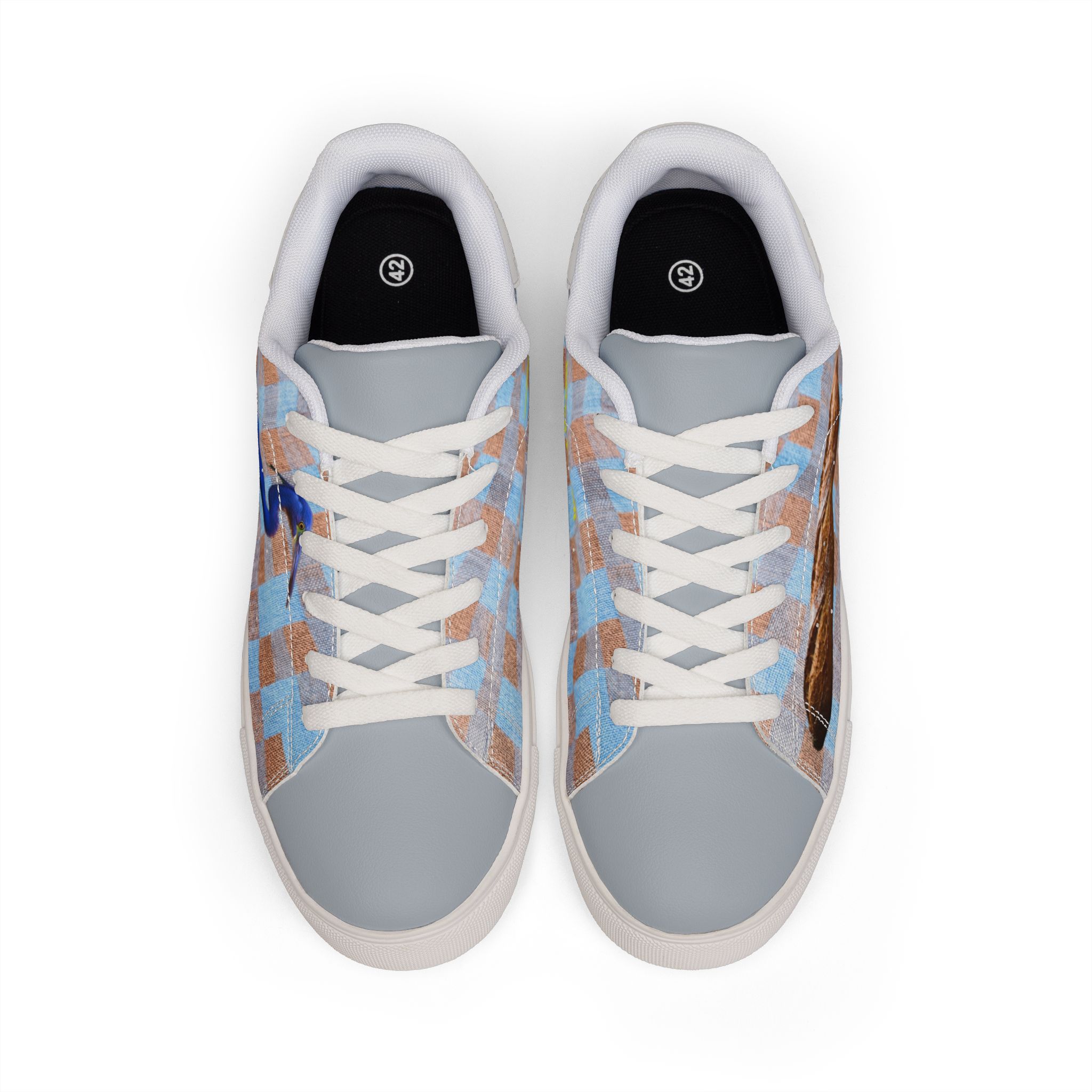Héron Pantin, Soft Blue Checker Bread Print Casual Shoes - Image 2