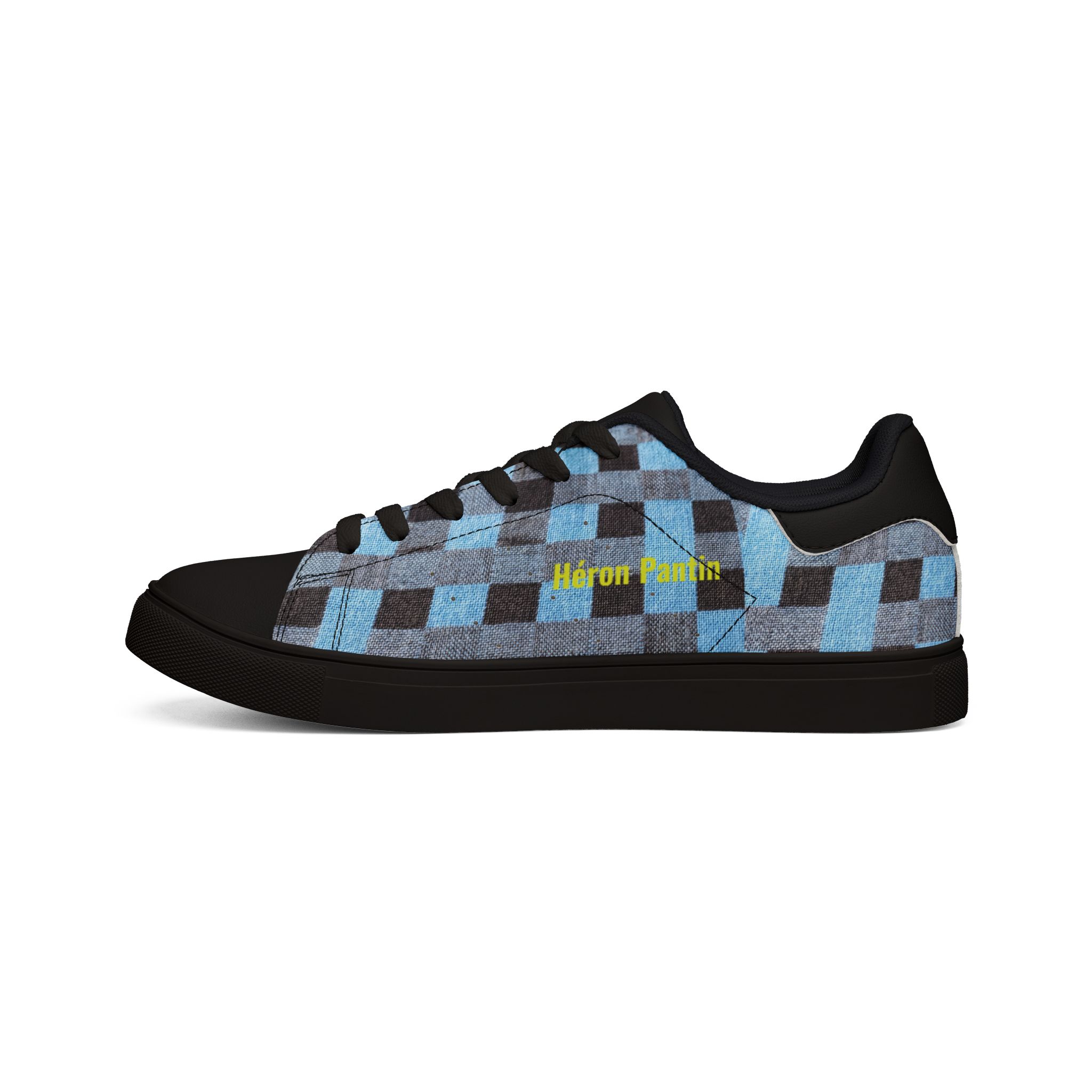 Héron Pantin, Blue Checkerboard Low-Top with Graphic Accent - Image 5