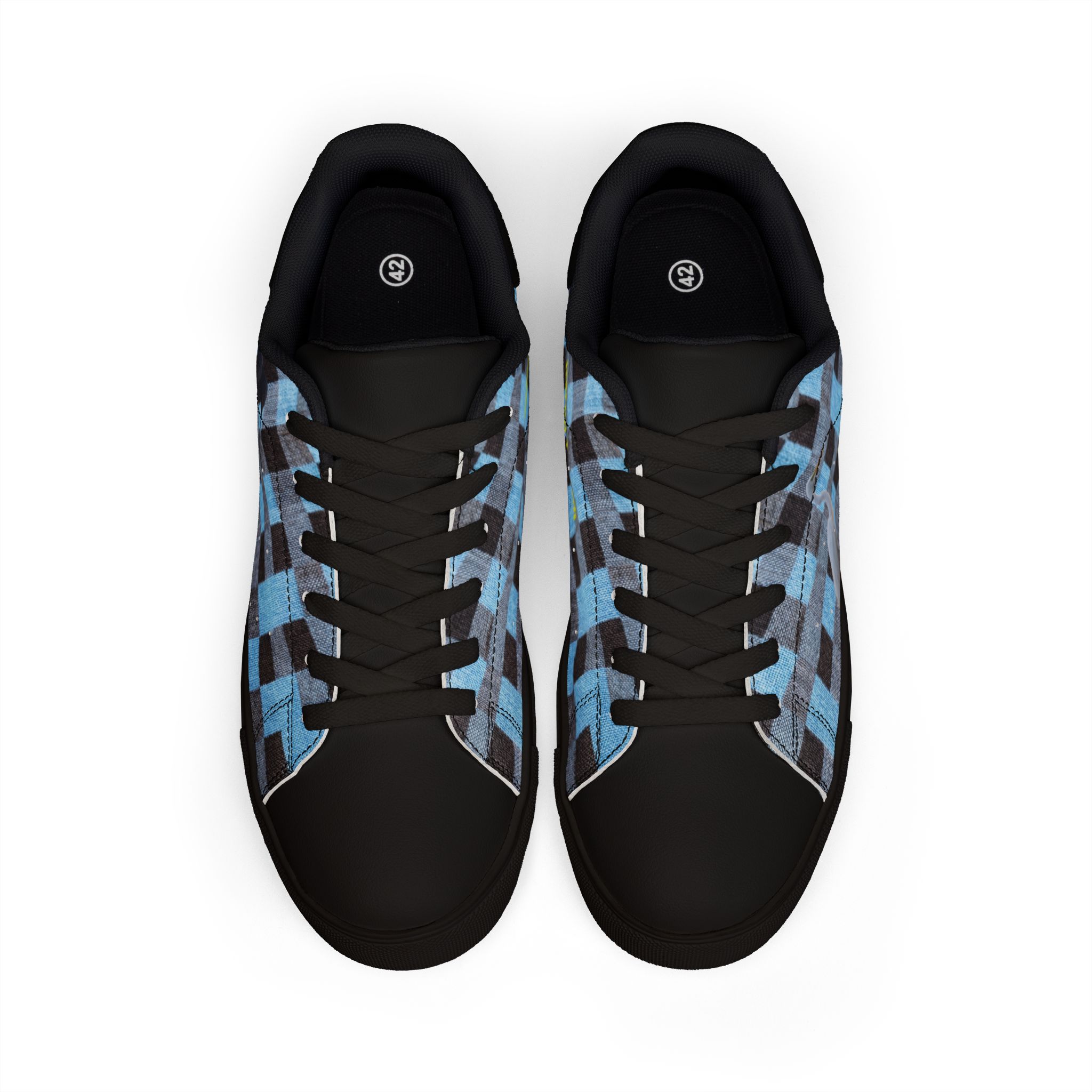 Héron Pantin, Blue Checkerboard Low-Top with Graphic Accent - Image 2