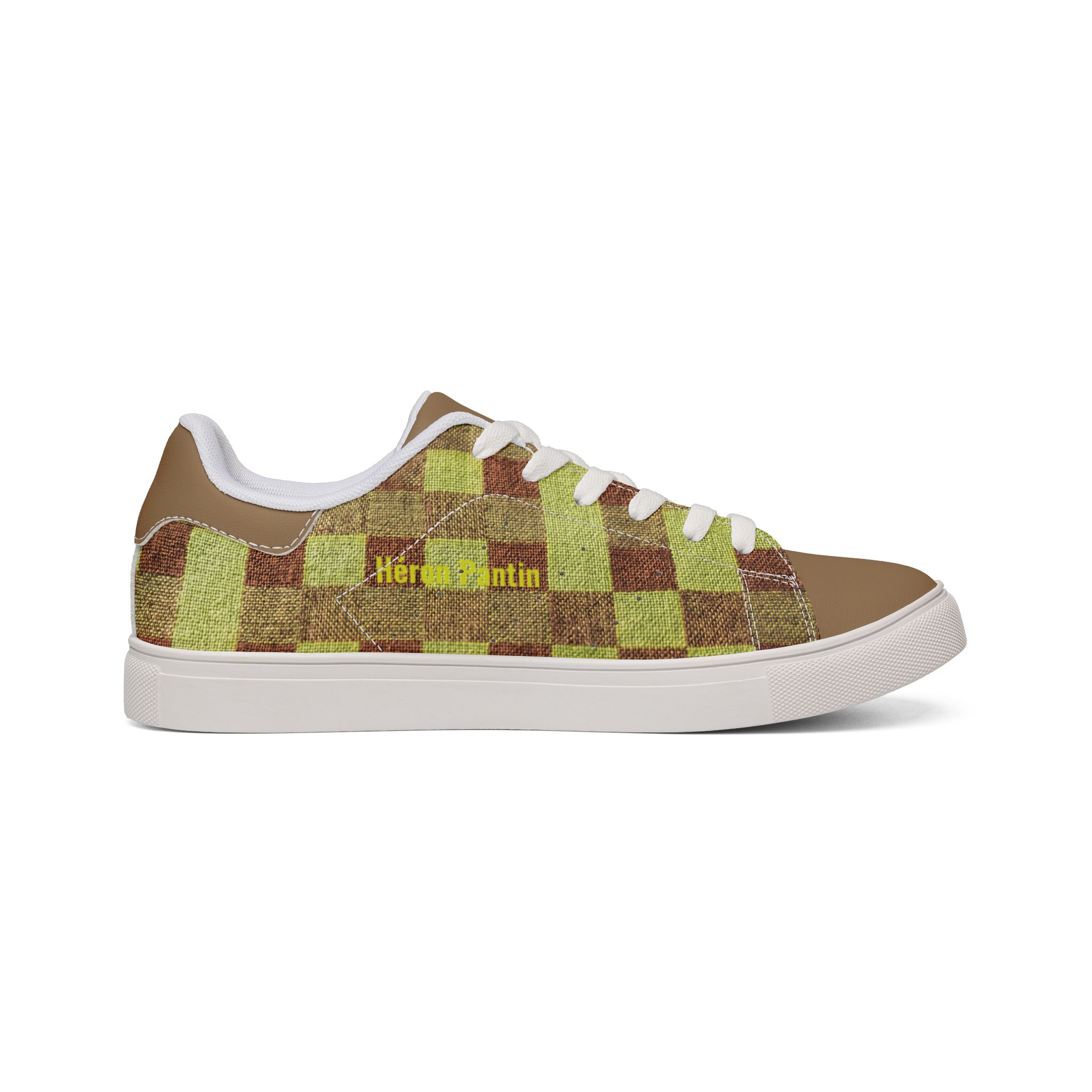 Héron Pantin, Green Checkerboard Leather Sneakers - Image 3