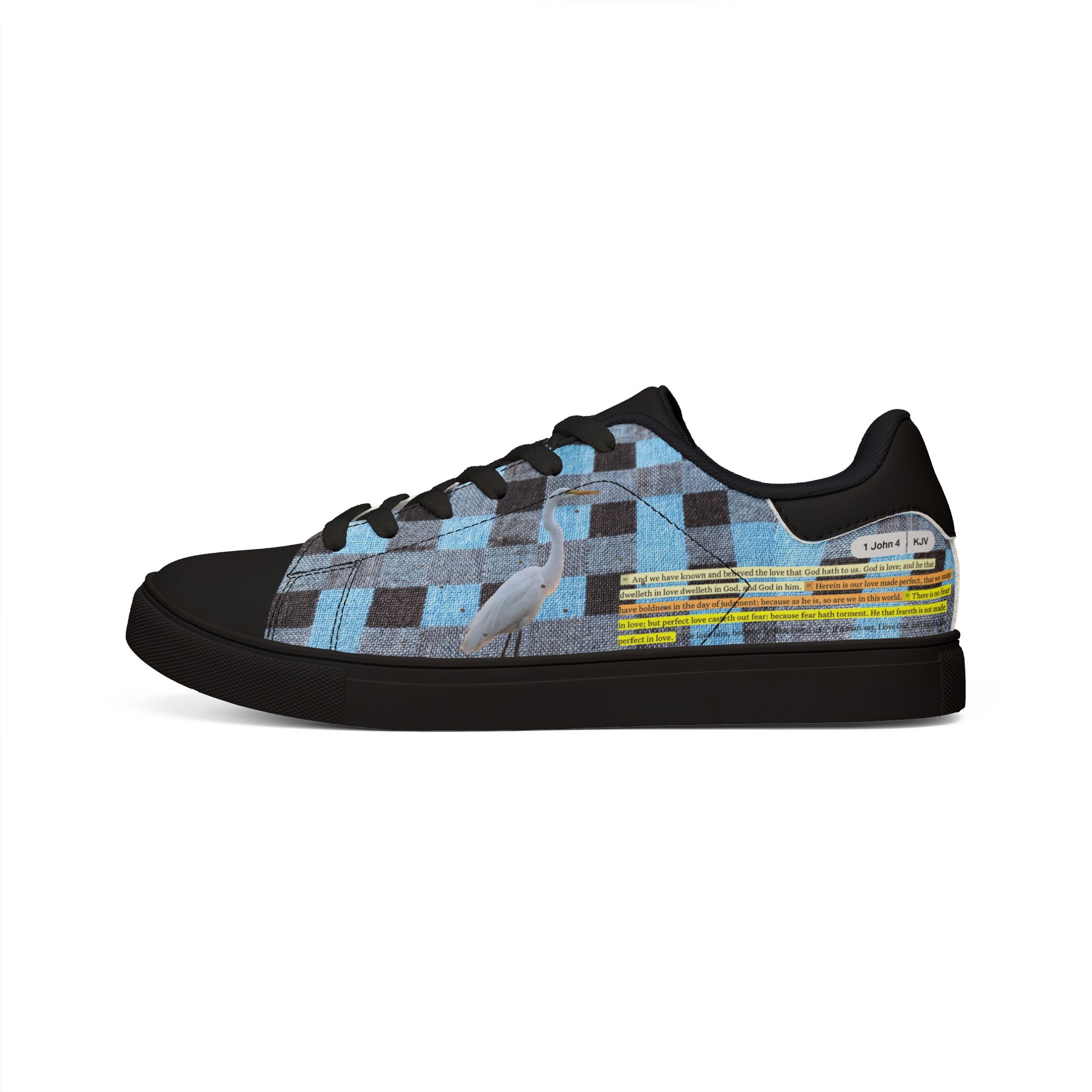 Héron Pantin, Blue Checkerboard Low-Top with Graphic Accent - Image 3