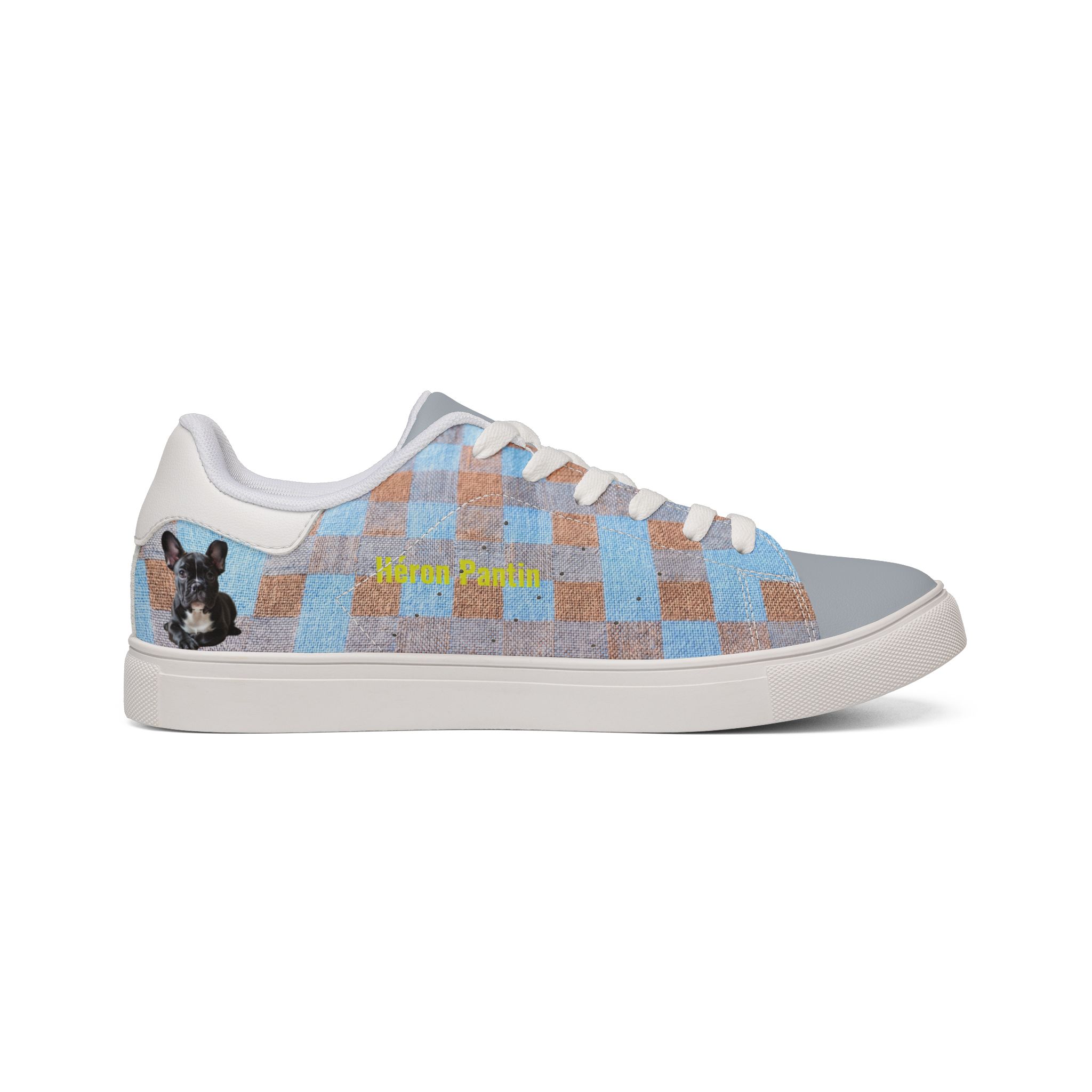 Héron Pantin, Soft Blue Checker Bread Print Casual Shoes - Image 3