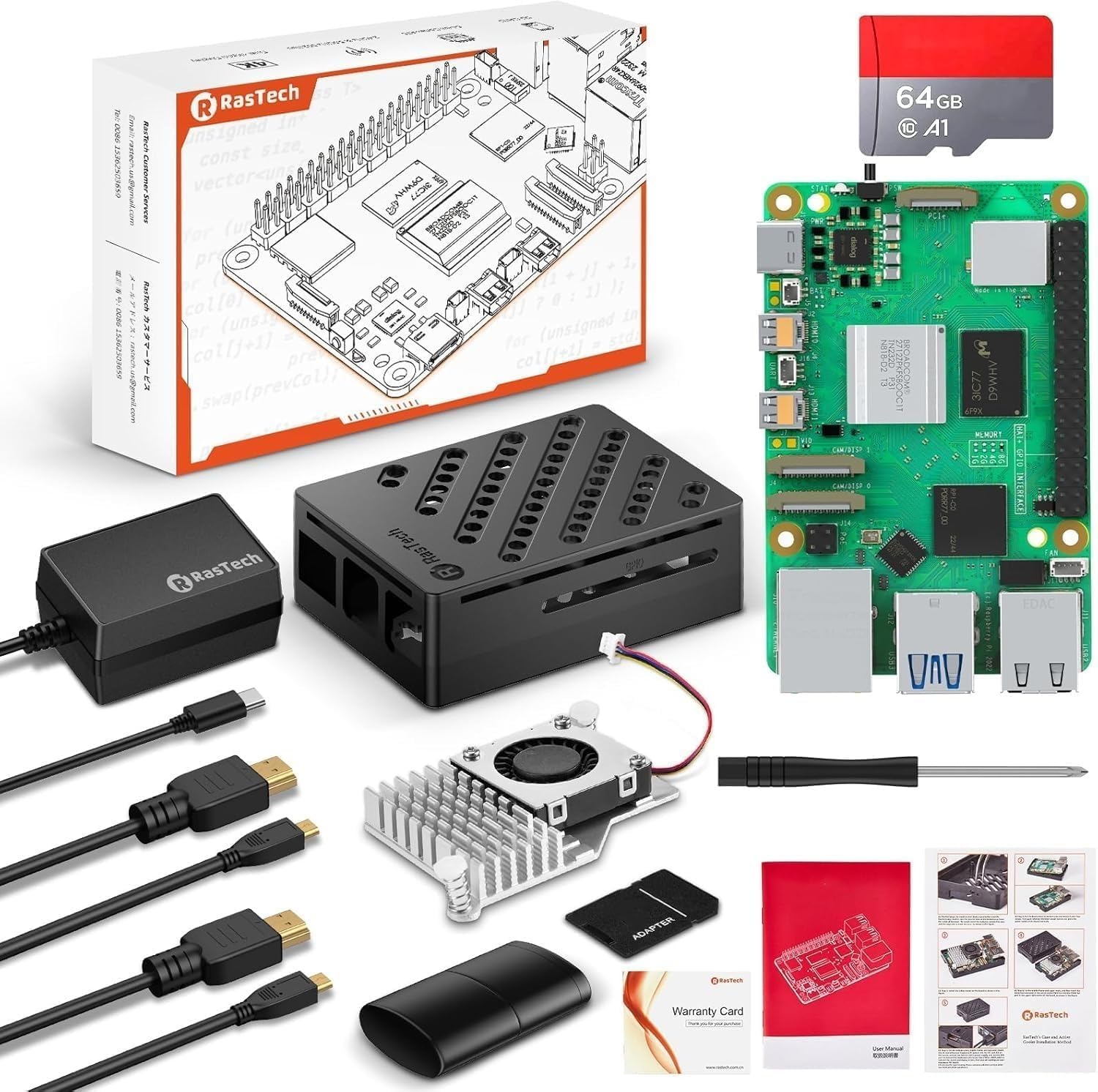 RasTech Raspberry Pi 5 8GB Kit 64GB Edition , 4K Micro HD Out Cable - Image 8