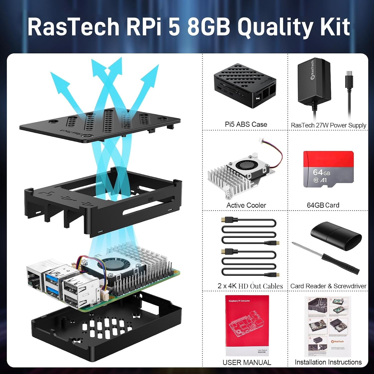 RasTech Raspberry Pi 5 8GB Kit 64GB Edition , 4K Micro HD Out Cable - Image 7