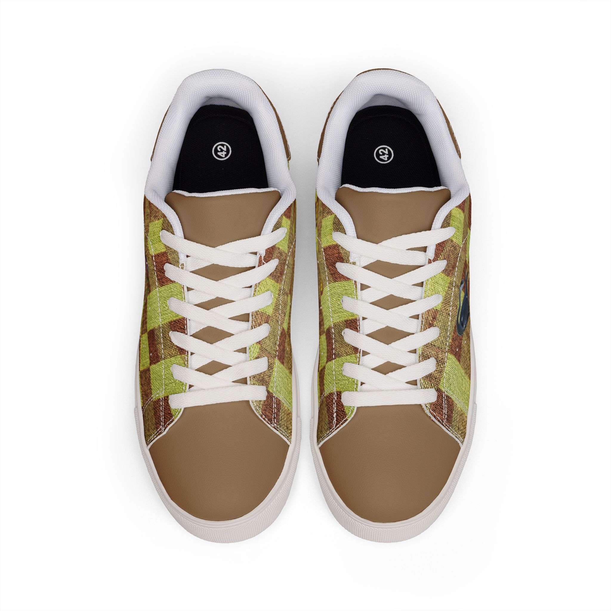 Héron Pantin, Green Checkerboard Leather Sneakers - Image 2