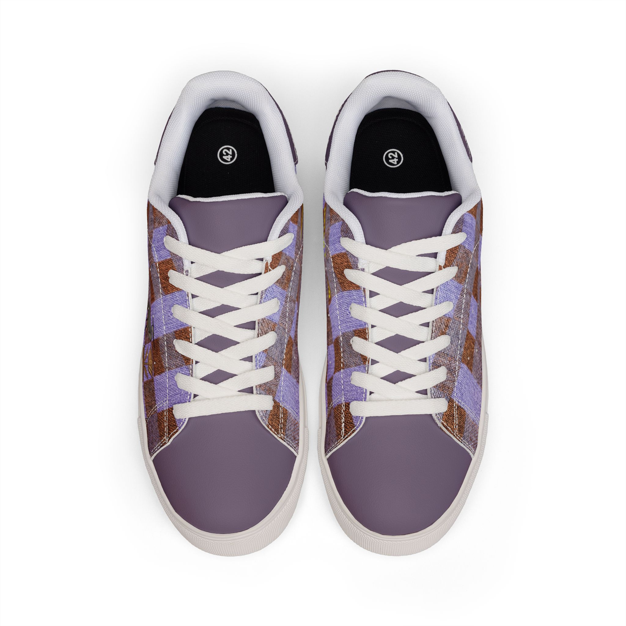 Héron Pantin, Lavender Checkerboard Leather Sneakers - Image 2