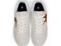 Héron Pantin, Leather Sneakers — Orange Side Graphic Low-Top Trainer